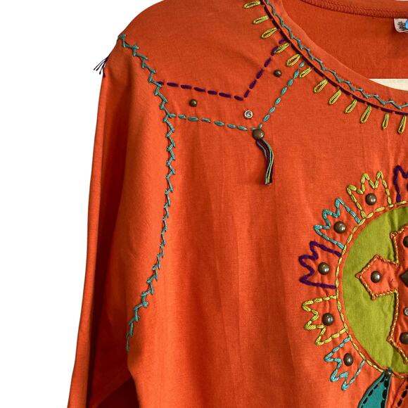 Y2K Sassy Sistas Orange Embroidered Biker Native American Loose Fit Top size XL - Picture 10 of 16